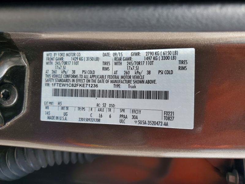 52971256 :رقم المزاد ، 1FTEW1C82FKE71236 vin ، 2015 Ford F150 مزاد بيع