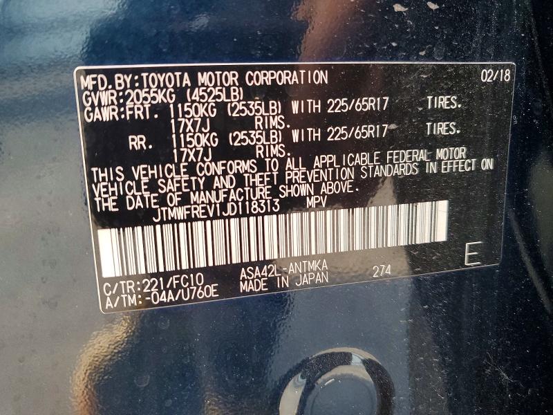 Aukcja sprzedaży 2018 Toyota Rav4, vin: JTMWFREV1JD118313, numer aukcji: 51366256