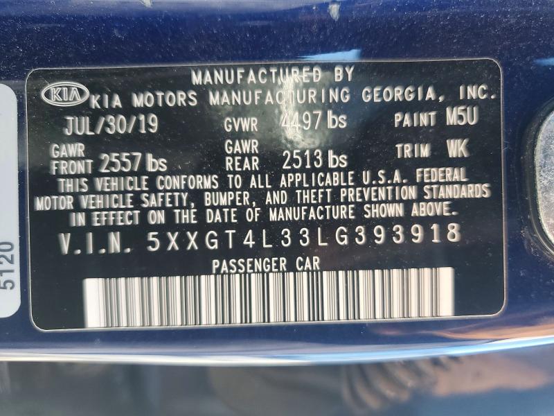 2020 Kia Optima მანქანა იყიდება აუქციონზე, vin: 5XXGT4L33LG393918, აუქციონის ნომერი: 53654616