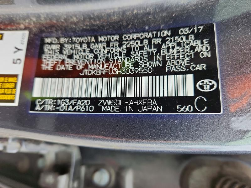 Aukcja sprzedaży 2017 Toyota Prius, vin: JTDKBRFU3H3039550, numer aukcji: 54197866
