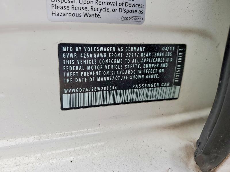Продаж на аукціоні авто 2011 Volkswagen Gti, vin: WVWGD7AJ2BW288994, номер лоту: 53261956