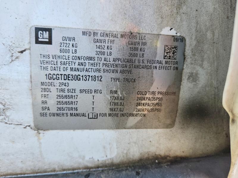 2016 Chevrolet Colorado მანქანა იყიდება აუქციონზე, vin: 1GCGTDE30G1371812, აუქციონის ნომერი: 52065256