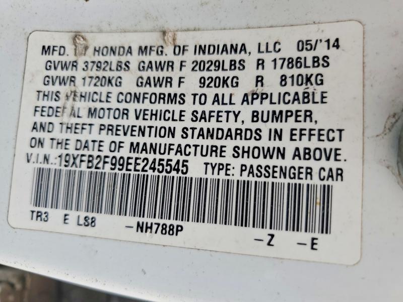 52403056 :رقم المزاد ، 19XFB2F99EE245545 vin ، 2014 Honda Civic مزاد بيع