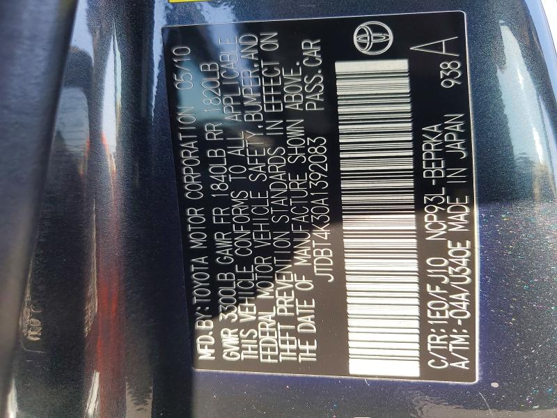 Aukcja sprzedaży 2010 Toyota Yaris, vin: JTDBT4K30A1392083, numer aukcji: 54168056