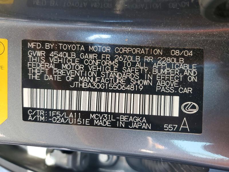 Продаж на аукціоні авто 2005 Lexus Es, vin: JTHBA30G155064819, номер лоту: 54007706