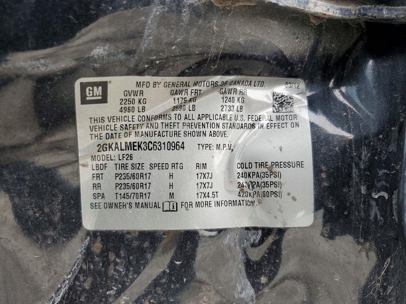 Aukcja sprzedaży 2012 Gmc Terrain, vin: 2GKALMEK3C6310964, numer aukcji: 52274496