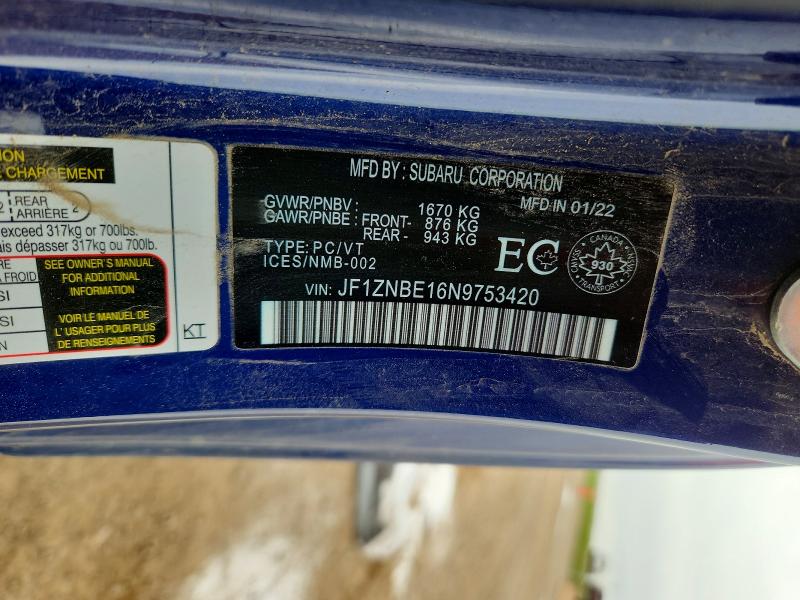 55719346 :رقم المزاد ، JF1ZNBE16N9753420 vin ، 2022 Toyota Gr 86 مزاد بيع