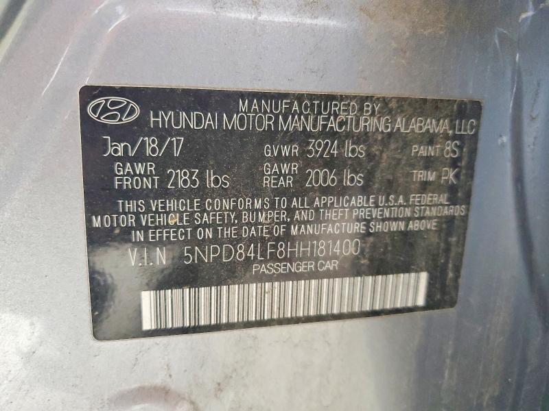 53923456 :رقم المزاد ، 5NPD84LF8HH181400 vin ، 2017 Hyundai Elantra مزاد بيع