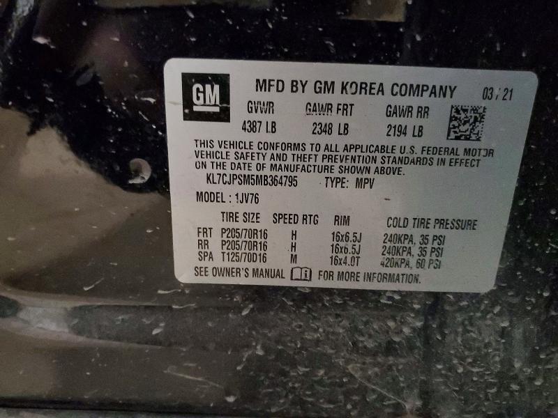 Продажа на аукционе авто 2021 Chevrolet Trax, vin: KL7CJPSM5MB364795, номер лота: 55051586
