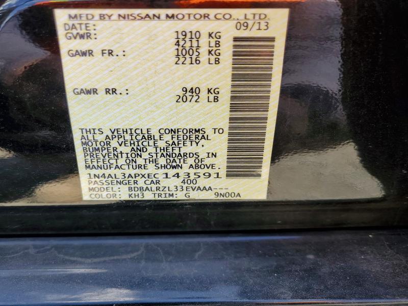 2014 Nissan Altima მანქანა იყიდება აუქციონზე, vin: 1N4AL3APXEC143591, აუქციონის ნომერი: 55048896
