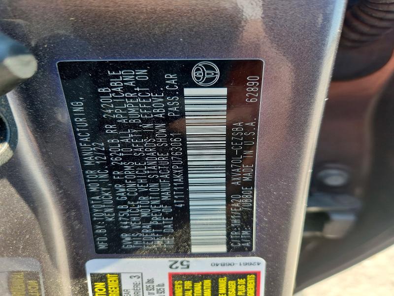 51784206 :رقم المزاد ، 4T1T11AKXPU763061 vin ، 2023 Toyota Camry مزاد بيع