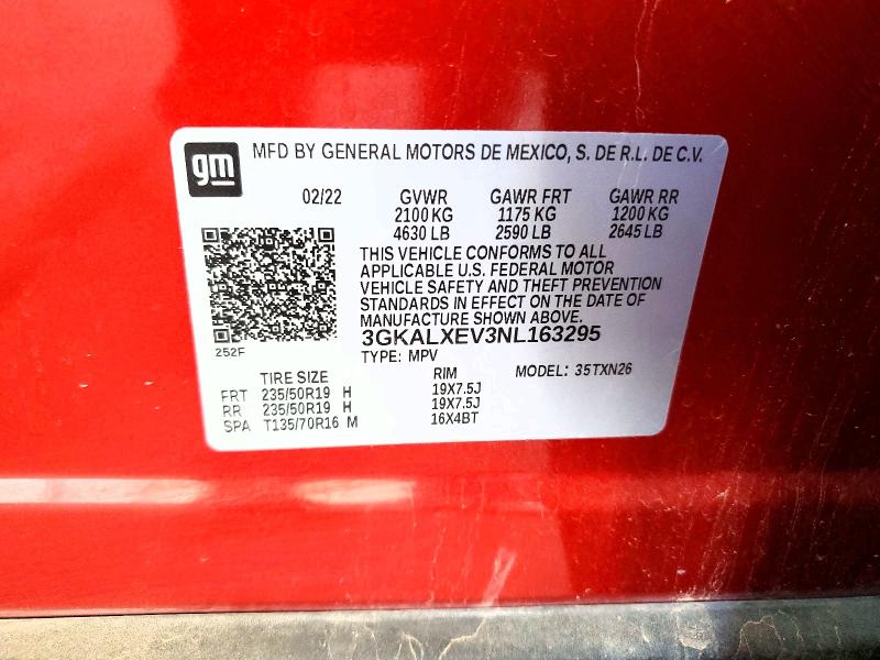55050536 :رقم المزاد ، 3GKALXEV3NL163295 vin ، 2022 Gmc Terrain مزاد بيع