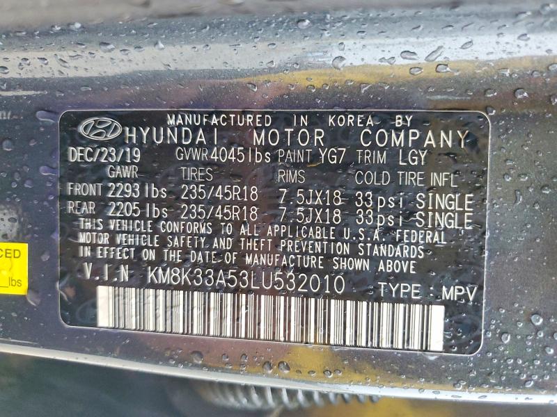 52604996 :رقم المزاد ، KM8K33A53LU532010 vin ، 2020 Hyundai Kona مزاد بيع