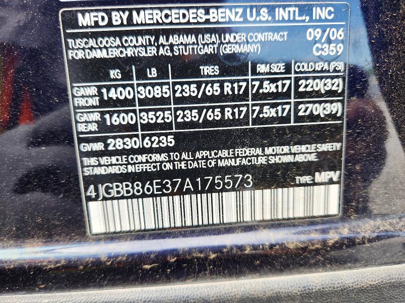Aukcja sprzedaży 2007 Mercedes-benz Ml, vin: 4JGBB86E37A175573, numer aukcji: 53323476