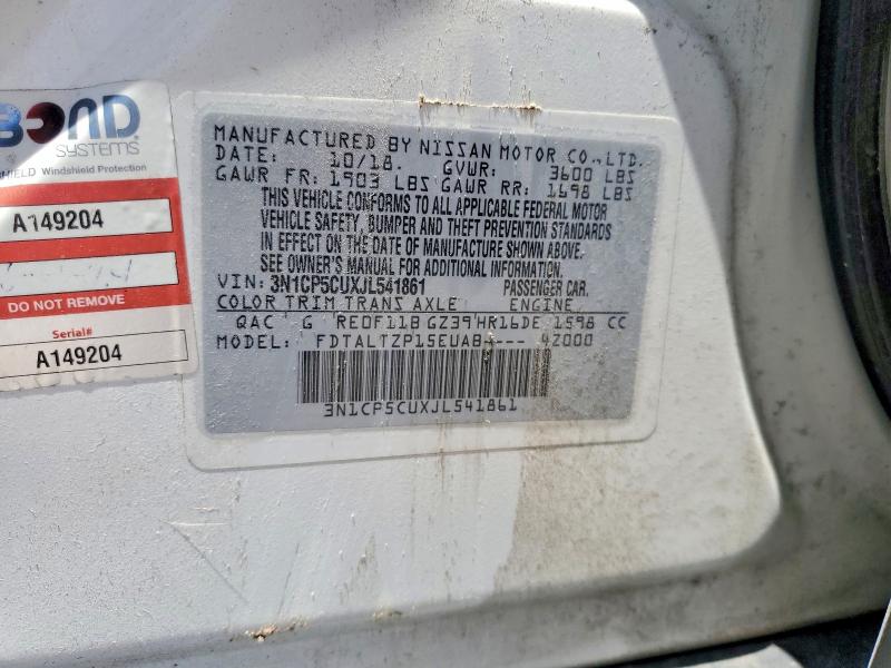 2018 Nissan Kicks მანქანა იყიდება აუქციონზე, vin: 3N1CP5CUXJL541861, აუქციონის ნომერი: 55117326