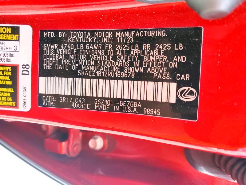 54066886 :رقم المزاد ، 58AEZ1B12RU169678 vin ، 2024 Lexus Es 350 مزاد بيع