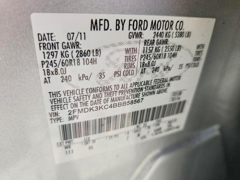 Aukcja sprzedaży 2011 Ford Edge, vin: 2FMDK3KC4BBB58567, numer aukcji: 54410616