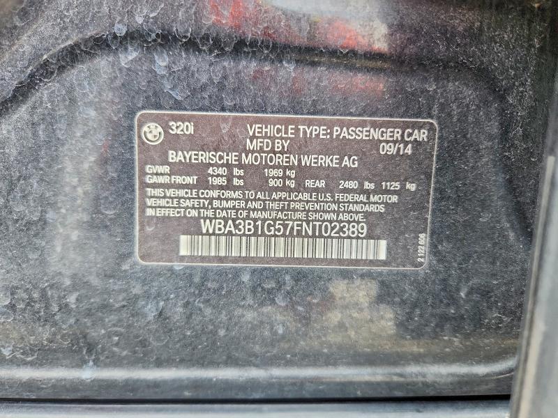 2015 Bmw 320 მანქანა იყიდება აუქციონზე, vin: WBA3B1G57FNT02389, აუქციონის ნომერი: 53646376