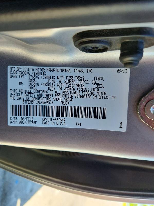 53604896 :رقم المزاد ، 5TFEM5F19EX069579 vin ، 2014 Toyota Tundra مزاد بيع