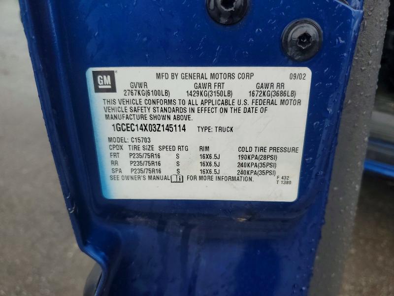 2003 Chevrolet Silverado მანქანა იყიდება აუქციონზე, vin: 1GCEC14X03Z145114, აუქციონის ნომერი: 53961966