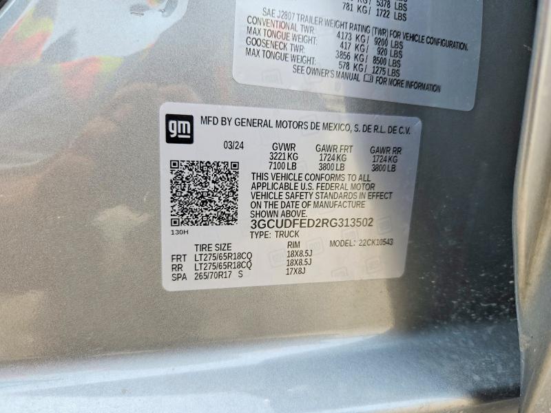 55228146 :رقم المزاد ، 3GCUDFED2RG313502 vin ، 2024 Chevrolet Silverado مزاد بيع