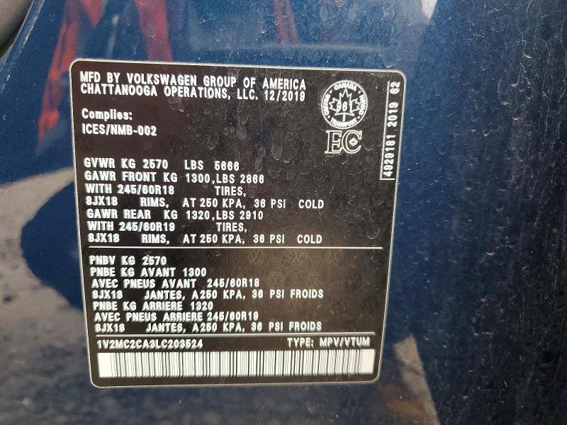 Продажа на аукционе авто 2020 Volkswagen Atlas Cross Sport, vin: 1V2MC2CA3LC203524, номер лота: 54911636