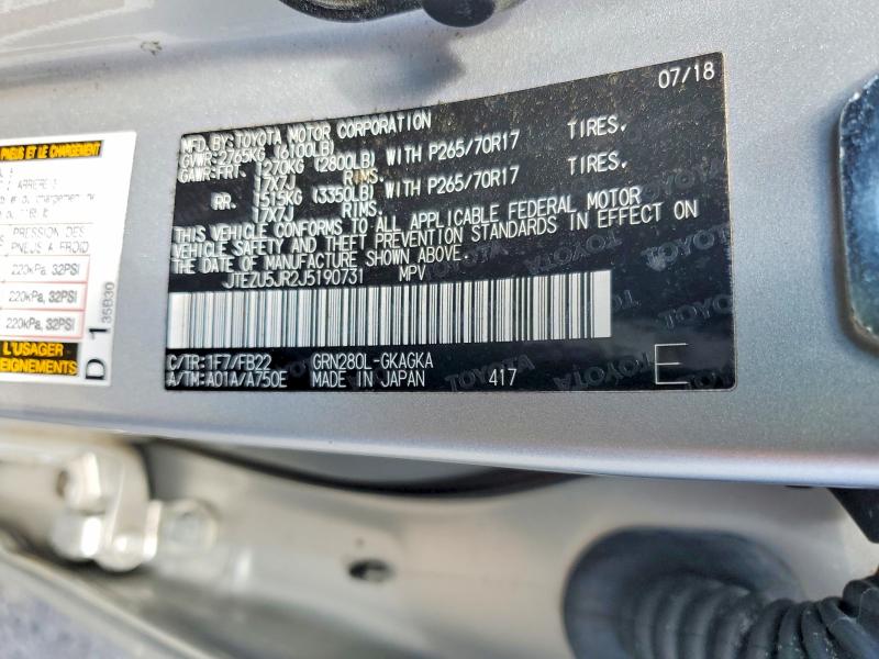 Продаж на аукціоні авто 2018 Toyota 4runner, vin: JTEZU5JR2J5190731, номер лоту: 53926976