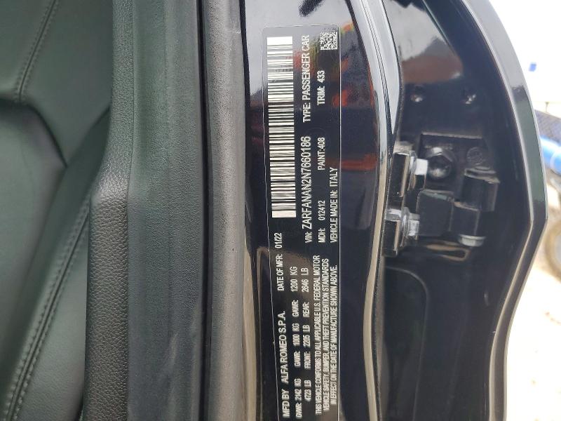 Aukcja sprzedaży 2022 Alfa Romeo Giulia, vin: ZARFANAN2N7660186, numer aukcji: 54170646