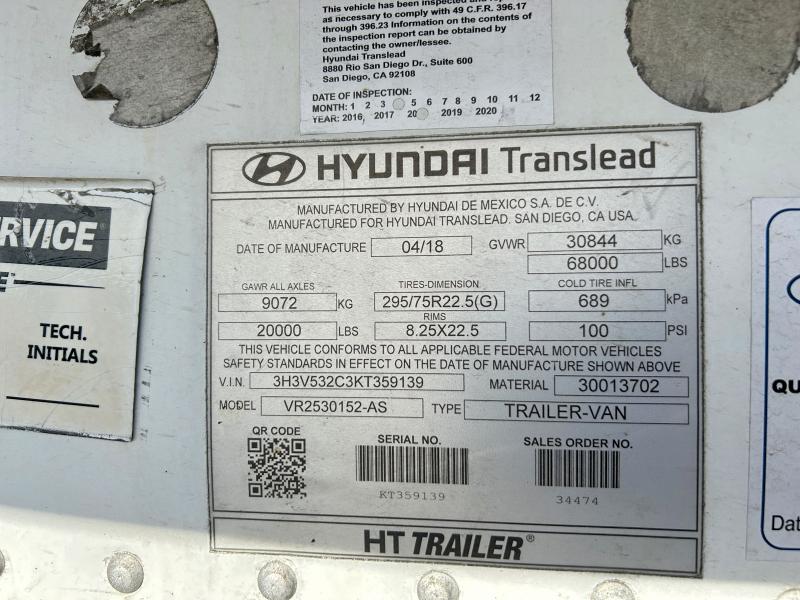 2019 Hyundai Translead Inc Trailers მანქანა იყიდება აუქციონზე, vin: 3H3V532C3KT359139, აუქციონის ნომერი: 49544126