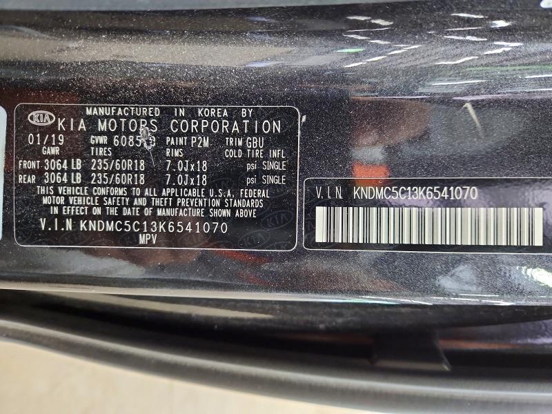 53817026 :رقم المزاد ، KNDMC5C13K6541070 vin ، 2019 Kia Sedona مزاد بيع