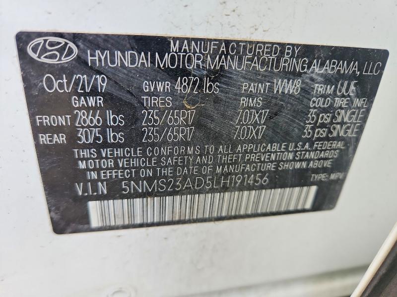 Продажа на аукционе авто 2020 Hyundai Santa Fe, vin: 5NMS23AD5LH191456, номер лота: 52358266