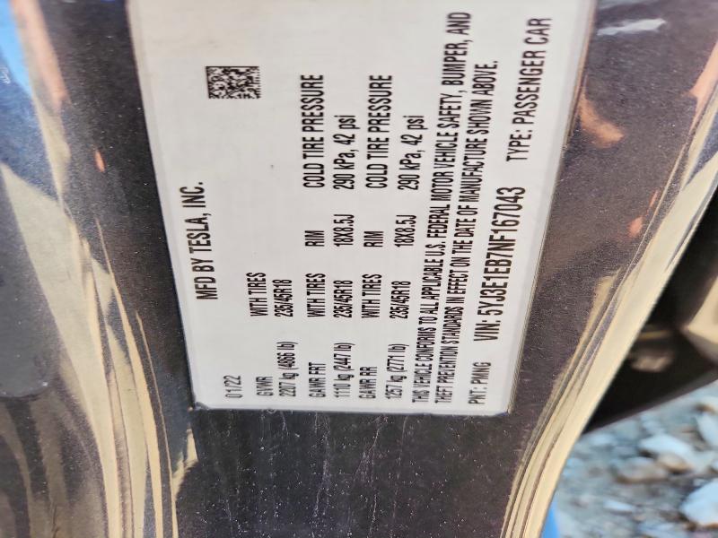 54828486 :رقم المزاد ، 5YJ3E1EB7NF167043 vin ، 2022 Tesla Model 3 مزاد بيع