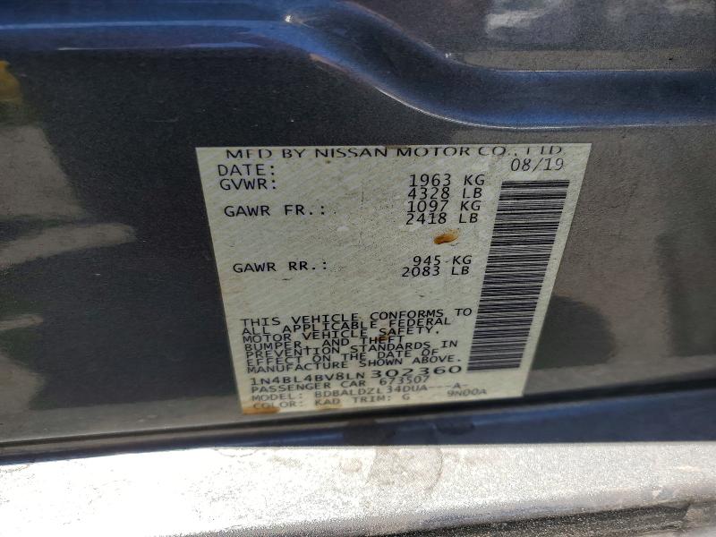 Aukcja sprzedaży 2020 Nissan Altima, vin: 1N4BL4BV8LN302360, numer aukcji: 54497806