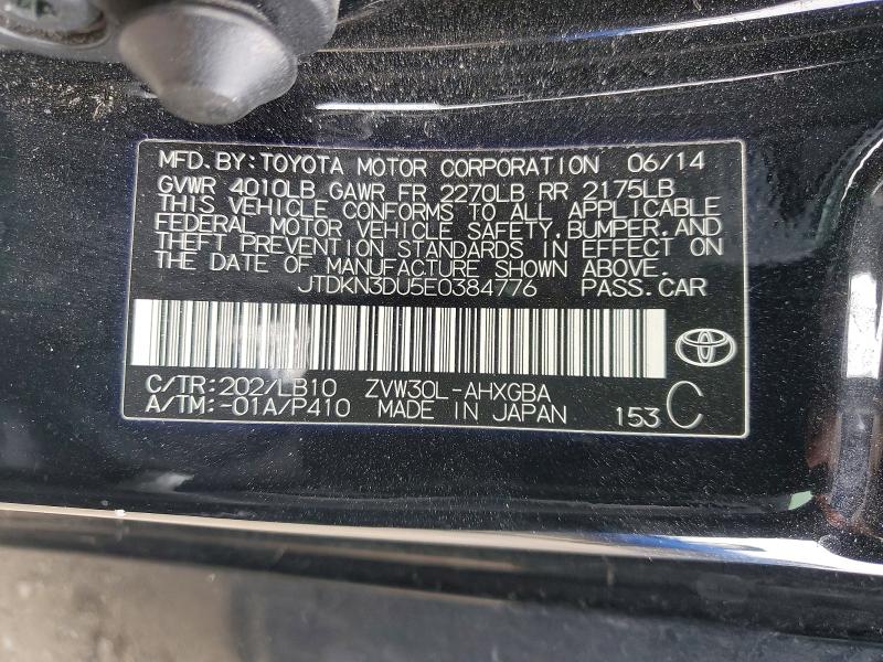 53764296 :رقم المزاد ، JTDKN3DU5E0384776 vin ، 2014 Toyota Prius مزاد بيع