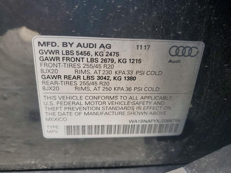 Aukcja sprzedaży 2018 Audi Q5, vin: WA1BNAFYXJ2088794, numer aukcji: 51997216
