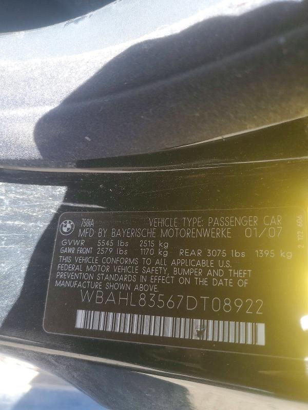 Продаж на аукціоні авто 2007 Bmw 750, vin: WBAHL83567DT08922, номер лоту: 52191216