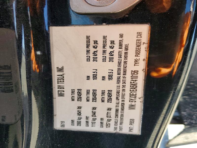 2019 Tesla Model 3 მანქანა იყიდება აუქციონზე, vin: 5YJ3E1EA5KF410156, აუქციონის ნომერი: 53956866