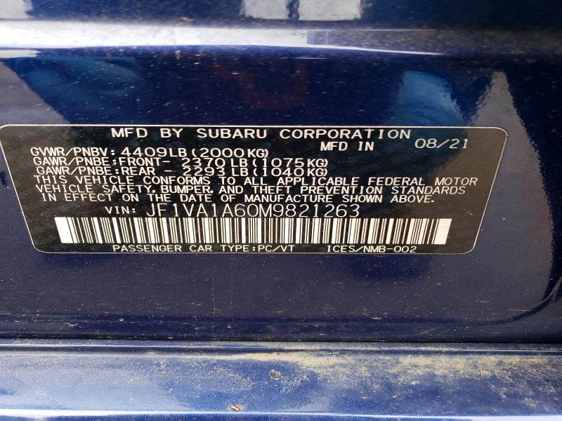 Aukcja sprzedaży 2021 Subaru Wrx, vin: JF1VA1A60M9821263, numer aukcji: 52729986