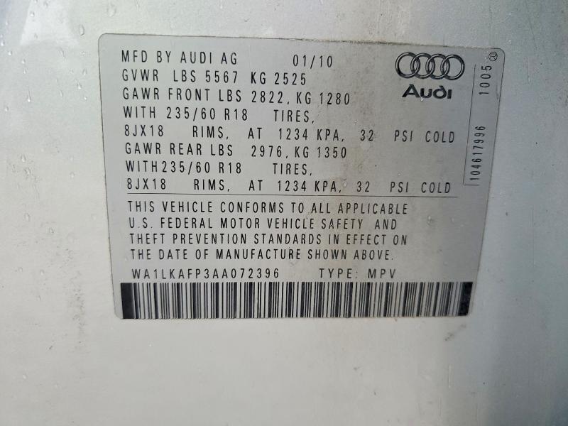 Продаж на аукціоні авто 2010 Audi Q5, vin: WA1LKAFP3AA072396, номер лоту: 54543216