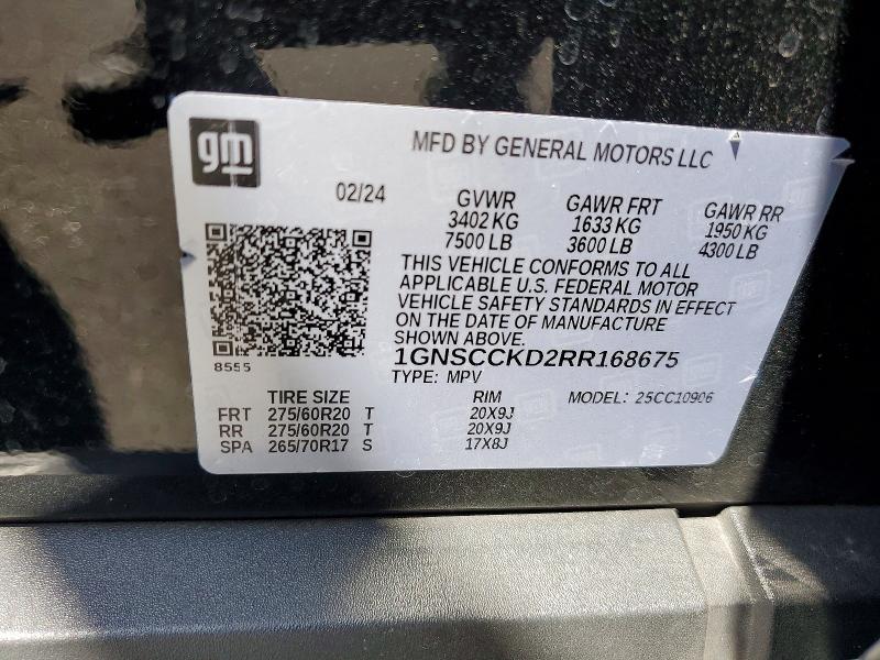 Продаж на аукціоні авто 2024 Chevrolet Suburban, vin: 1GNSCCKD2RR168675, номер лоту: 54804426
