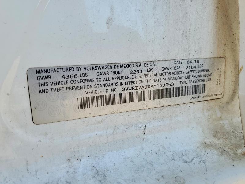 53518936 :رقم المزاد ، 3VWRZ7AJ0AM123953 vin ، 2010 Volkswagen Jetta مزاد بيع