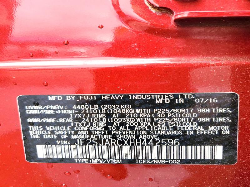 Продажа на аукционе авто 2017 Subaru Forester, vin: JF2SJARCXHH442596, номер лота: 53592276