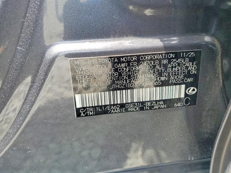 54583486 :رقم المزاد ، JTHGZ1B23S5094565 vin ، 2025 Lexus Is 350 مزاد بيع