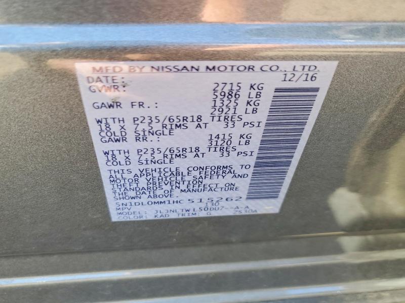 55074676 :رقم المزاد ، 5N1DL0MM1HC515262 vin ، 2017 Infiniti Qx60 مزاد بيع