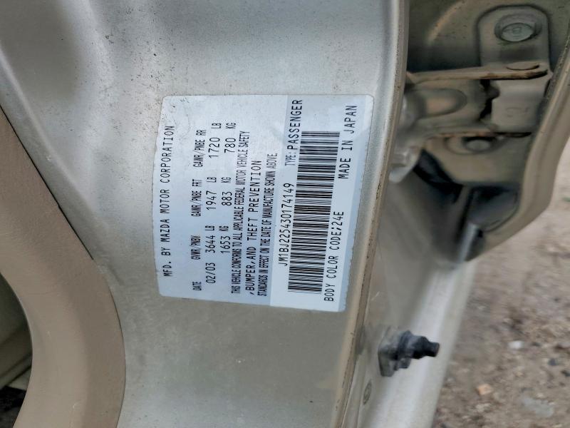 Aukcja sprzedaży 2003 Mazda Protege, vin: JM1BJ225430174149, numer aukcji: 52859606