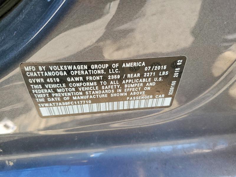 Продажа на аукционе авто 2015 Volkswagen Passat, vin: 1VWAT7A39FC117710, номер лота: 54957956