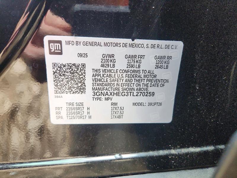 Aukcja sprzedaży 2026 Chevrolet Equinox, vin: 3GNAXHEG3TL270259, numer aukcji: 54995856