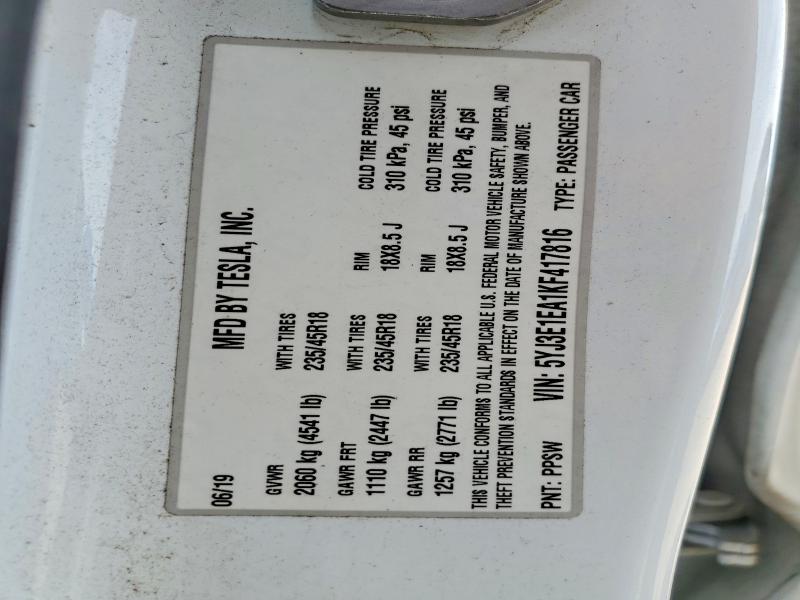Продаж на аукціоні авто 2019 Tesla Model 3, vin: 5YJ3E1EA1KF417816, номер лоту: 53023496