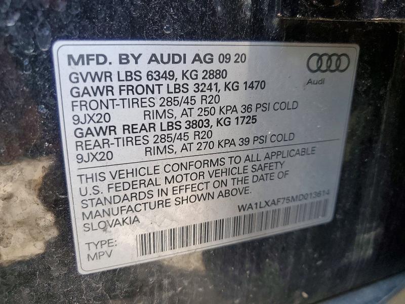 51642026 :رقم المزاد ، WA1LXAF75MD013614 vin ، 2021 Audi Q7 مزاد بيع