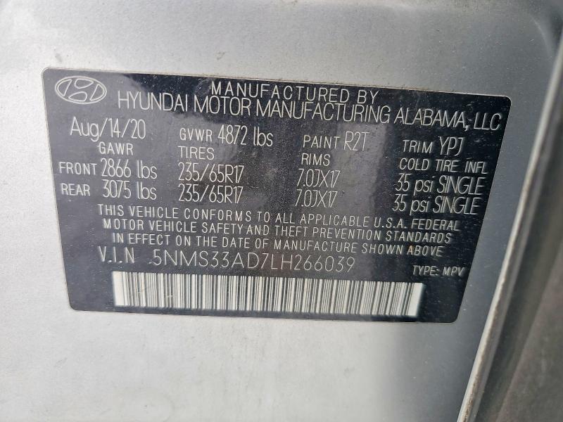 Продаж на аукціоні авто 2020 Hyundai Santa Fe, vin: 5NMS33AD7LH266039, номер лоту: 52014536